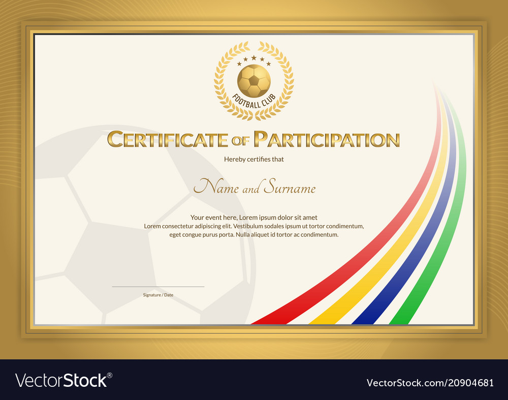 Certificate template in football sport color stripe theme with g