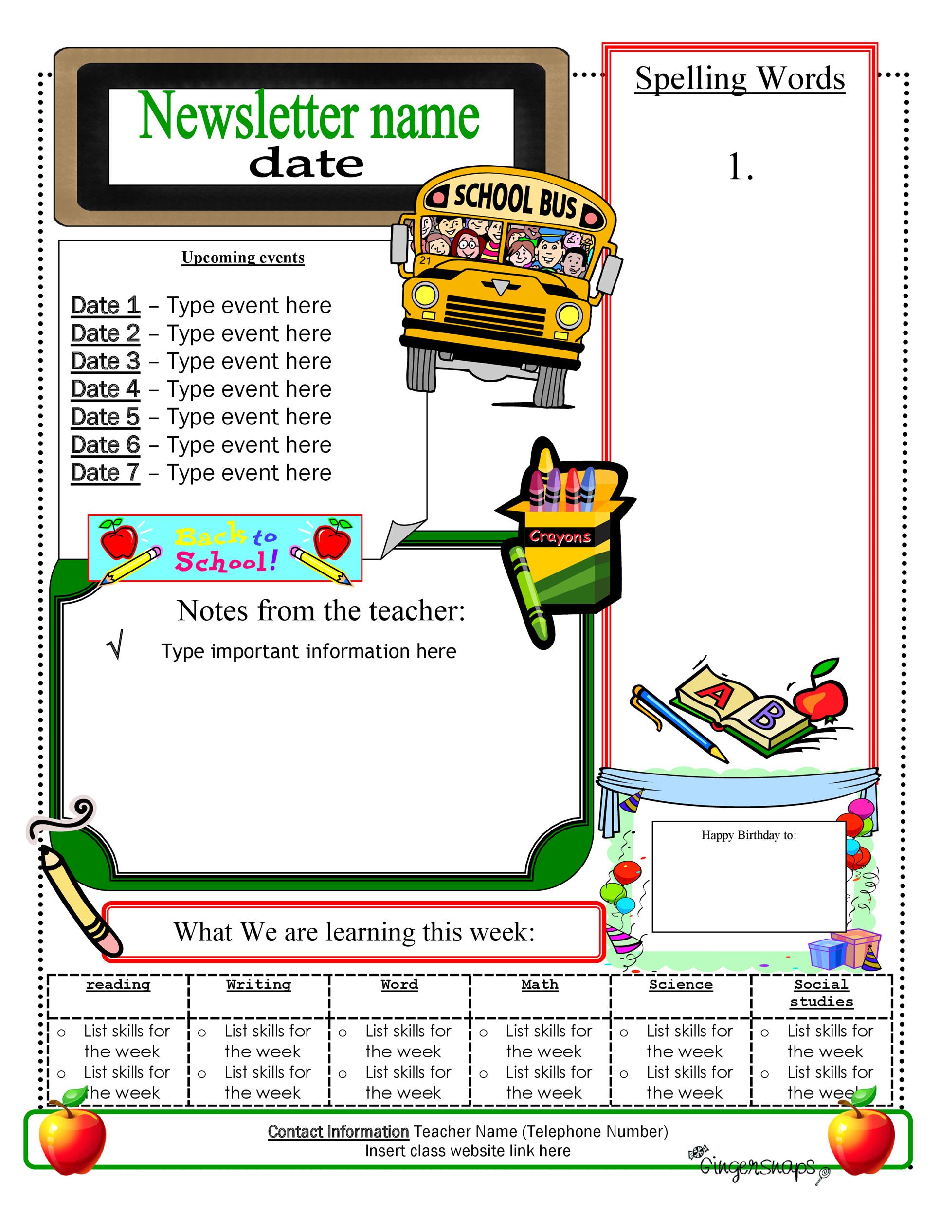 Back to School Newsletter Templates teachers Resources