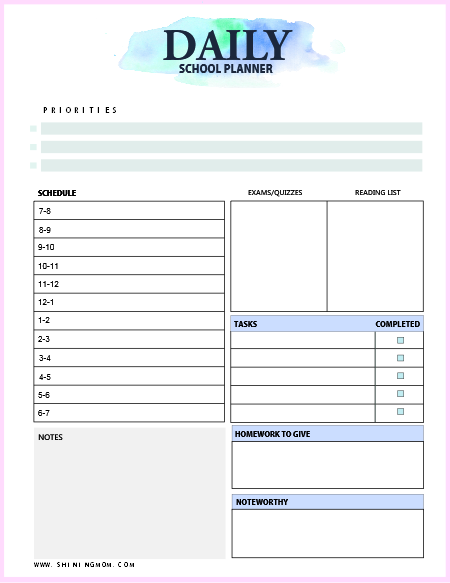 daily planner template doc