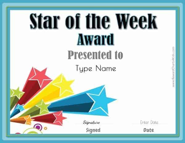 2022-star of the week template certificate