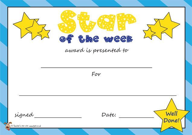 Star of the Week Certificate teachers Resources
