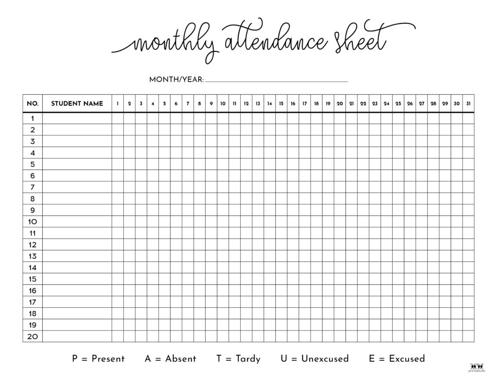 Printable Monthly Attendance Chart