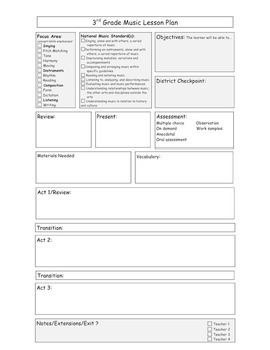 Elementary Music class Lesson Plan Template