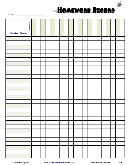 home work record template printable