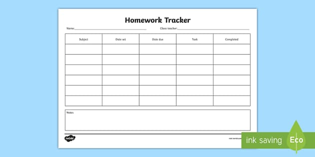 template printable homework-tracker-form