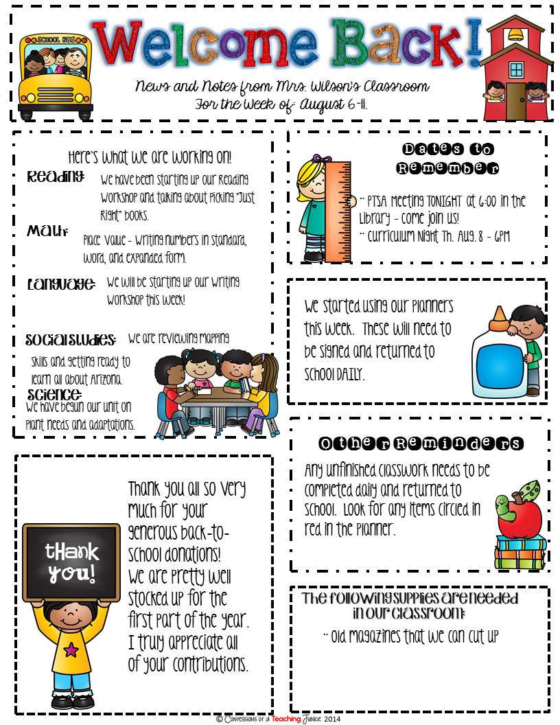 parent newsletter template for preschool